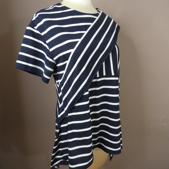 Goen. J Women's US 8 Striped One Sleeve Top Layered Asymmetrical Cotton Blend - Picture 3 of 9
